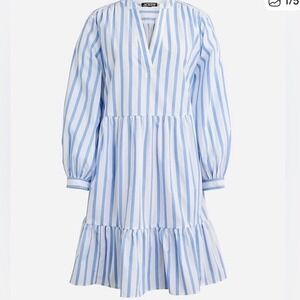 J.Crew Tall Tiered Cotton Poplin Mini Dress BP853 Barrie Stripe Blue White ST